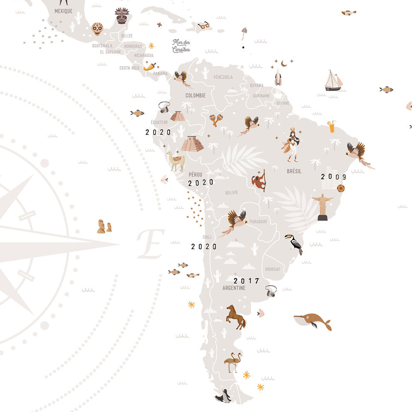 Affiche à tamponner "Carte du monde" - Les Petites Dates
