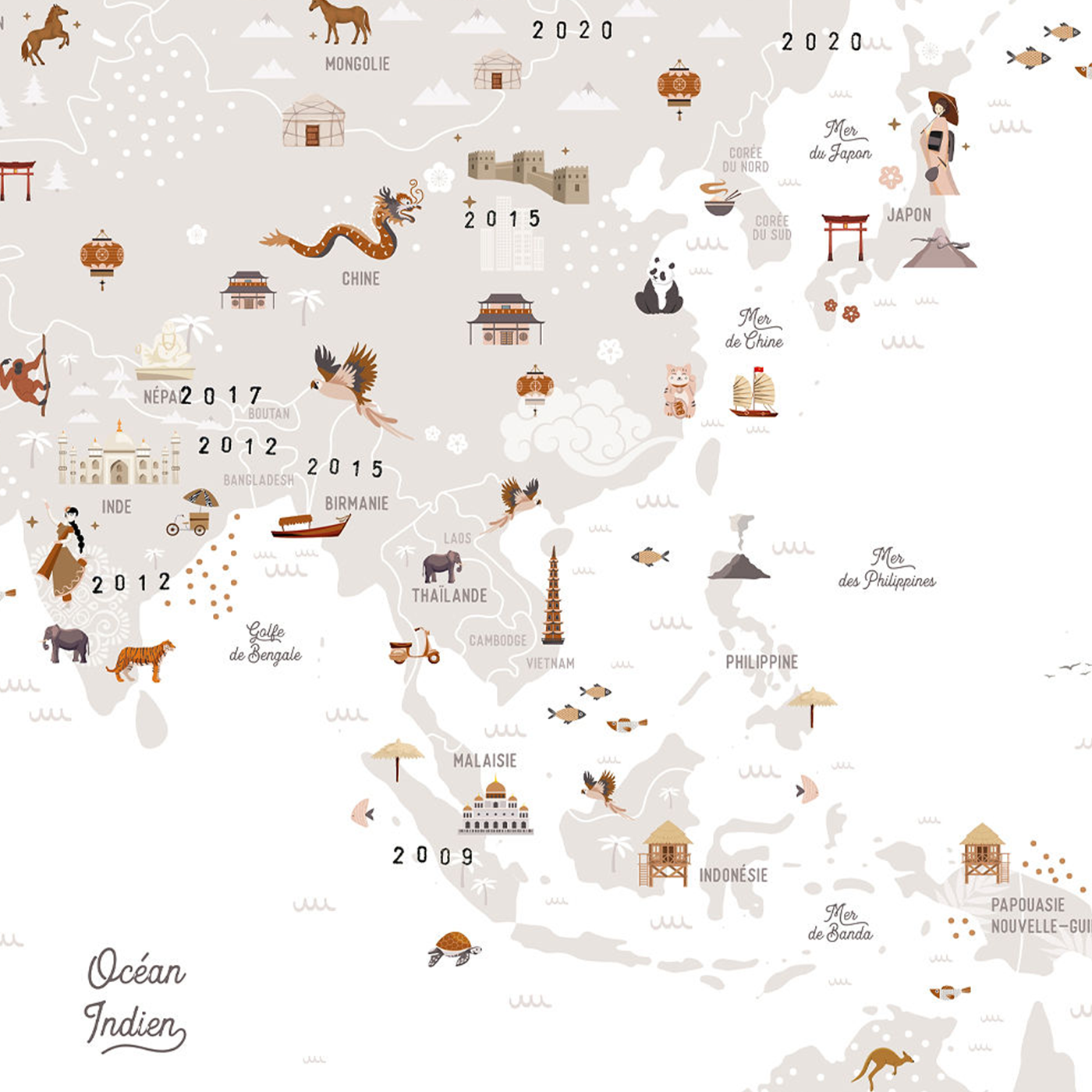 Affiche à tamponner "Carte du monde" - Les Petites Dates