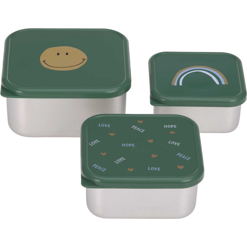 Lot de 3 boites à collations en inox "Happy Rascals Smile Green" - Lässig
