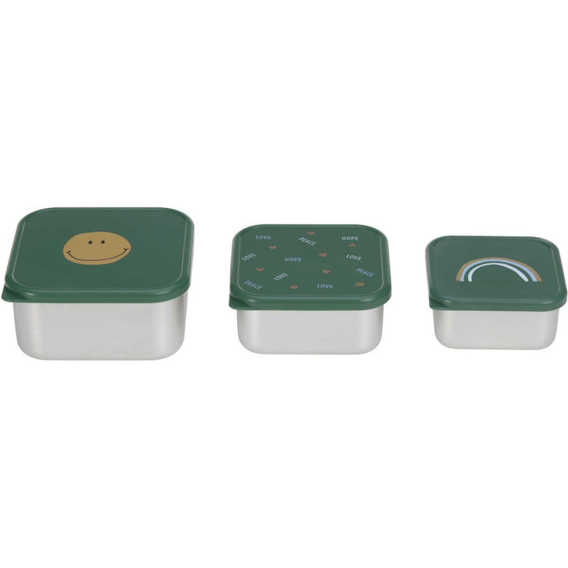 Lot de 3 boites à collations en inox "Happy Rascals Smile Green" - Lässig