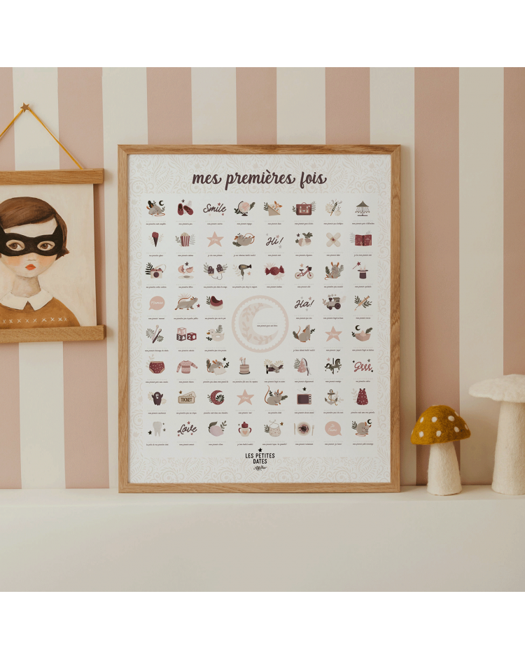 Affiche à tamponner " Mes premières fois - Souris poudre" - Les petites dates