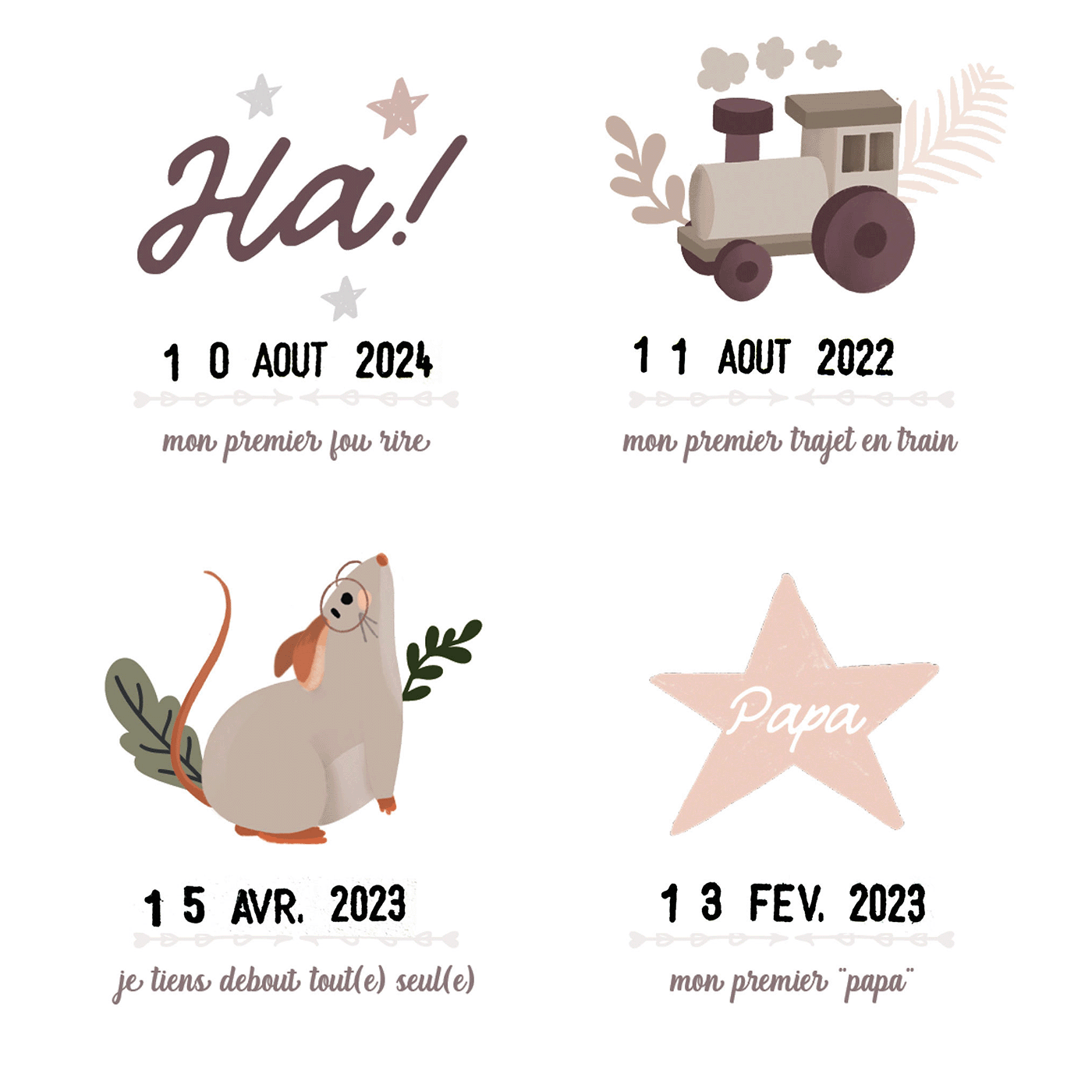 Affiche à tamponner " Mes premières fois - Souris poudre" - Les petites dates
