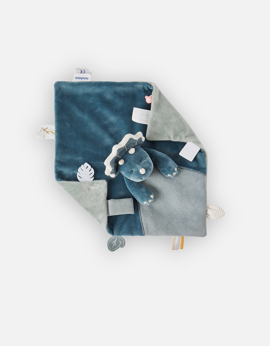 Doudou Tricératops "Ops" en veloudoux, bleu - Noukies