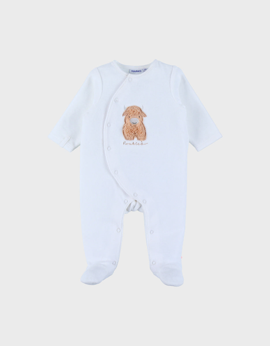 Pyjama en velours blanc brodé Fluffy - Noukies
